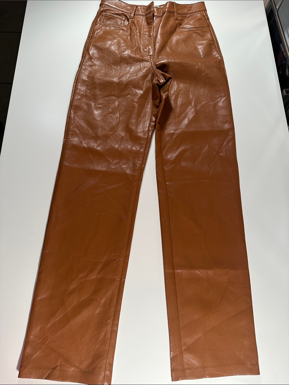 itzia Wilfred The Melina Vegan Leather Pants in Cognac/Chutney Brown